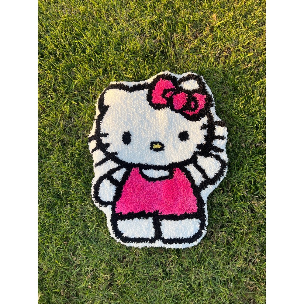 Handmade Hello Kitty Tufted Rug Sanrio Custom Pink Dress Character Decor 22x16
